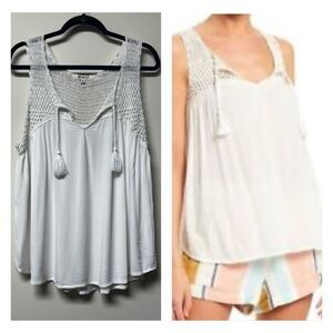 RIPCURL Crochet Tassel Tie Gauzy White Tank, Sz XL